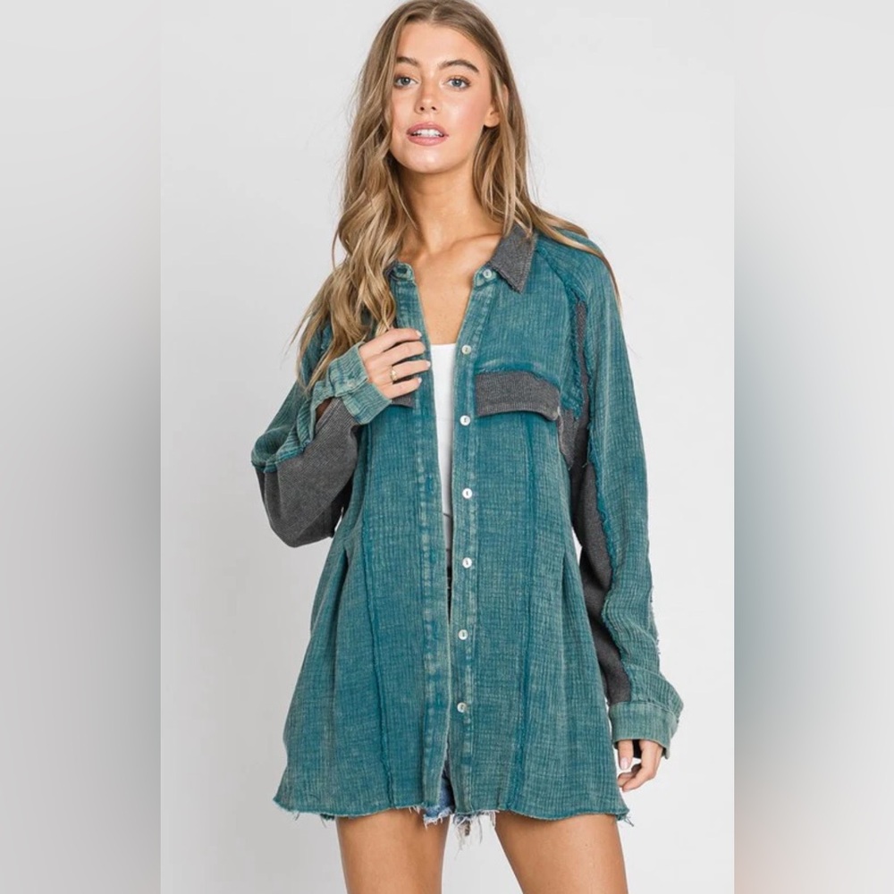 Sewn + Seen Mineral Wash Cotton  Button-Up  sz M